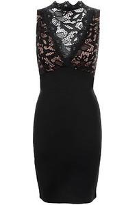 eyelash lace overlay plunge neck bodycon dress