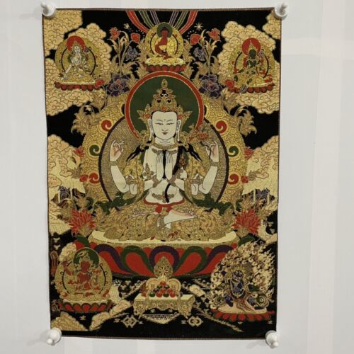 27.5&#034; Tibet Tibetan Cloth Silk Buddhism Four Armguanyin Tangka Thangka Mural