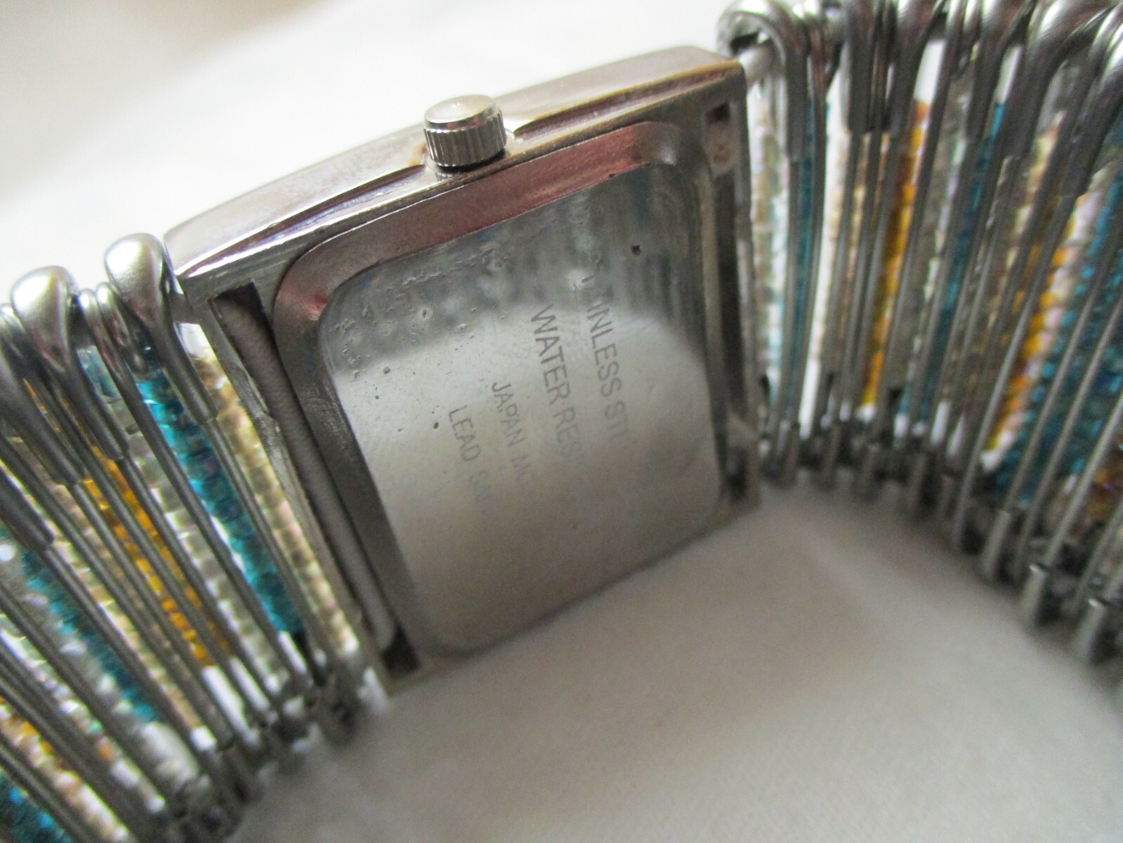 Wristwatch Silver Tone Rectangular White Face Col… - image 5