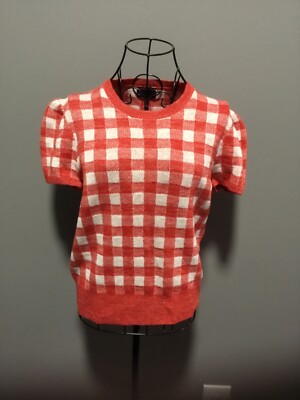 NWT Polo Ralph Lauren Women's Red White Checker Sweater Cotton Short Sleeve L