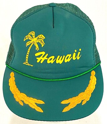 Hawaii Trucker Hat-Green Yellow-Mesh-Snapback-Rope Bill-Leaf  display picture 1