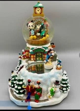 Disney Musical Snow Globe Christmas 1999 Mickey Mouse Donald Duck Goofy Lights