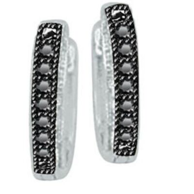 1/25 Ct Round Black Diamond Hoop Huggies Earring For Women Solid 925 Silver