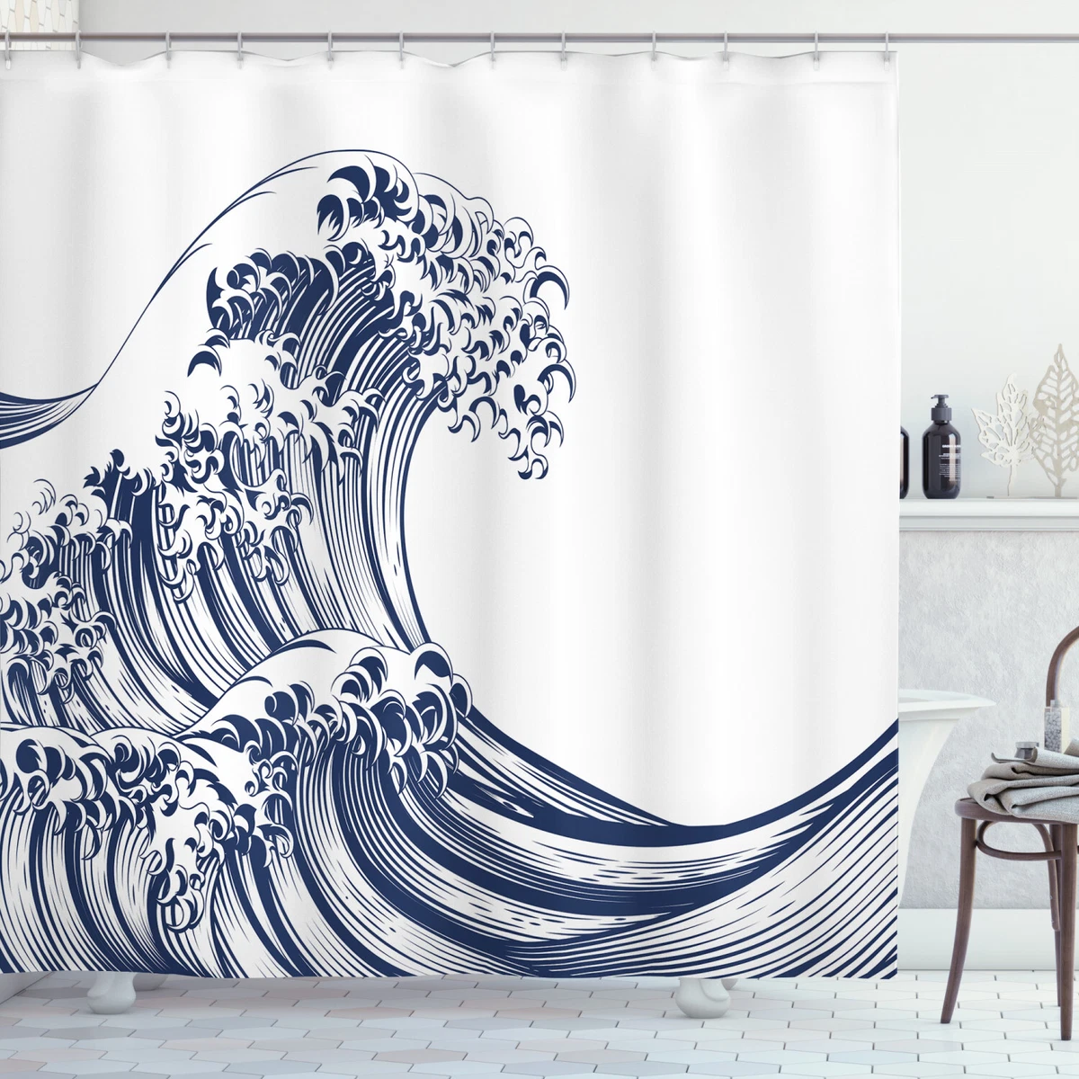 Japanese Wave Shower Curtain Oriental Vintage eBay