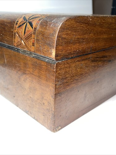 Antique Victorian domed Tunbridge Ware Style Wooden Box W/lock (89a) - Picture 8 of 11