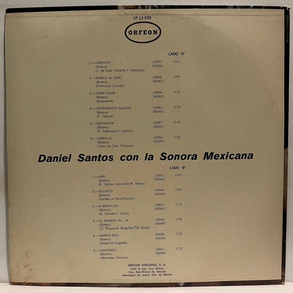 DANIEL SANTOS CON LA SONORA MEXICANA-RECORDANDO A GARDEL VOL.II-1967 MEXICAN LP - Image 2 of 4