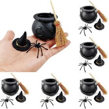 24Pcs Halloween Mini Witch Cauldron Spider Broom Witch Hat Halloween Decorations