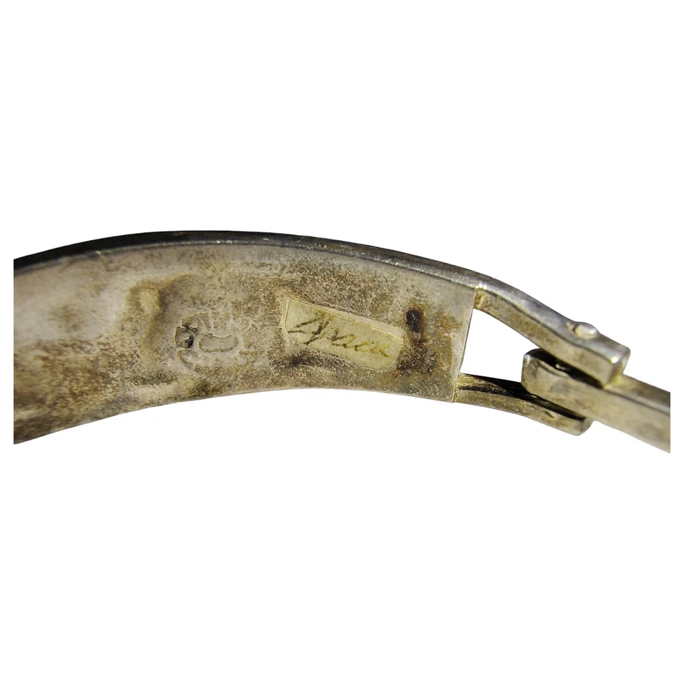 Spanish Alpaca Silver Bracelet Fuscia & White Abalone Flower Hinged Size 5.5-6 - Image 3 of 3