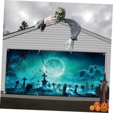 6x13ft Halloween Garage Door Cover Spooky Moonlit Night Cemetery Green 10870