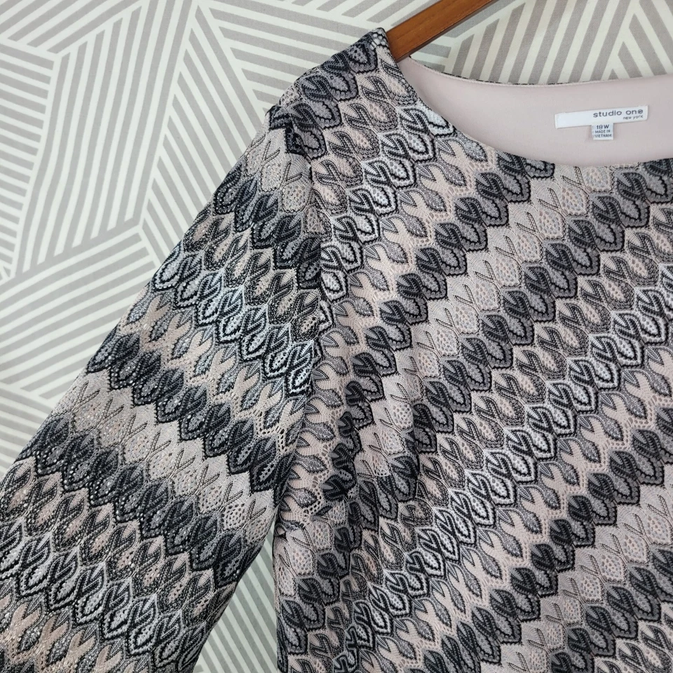 Vestido Camisa Studio One Talla Grande 18W Geométrico Midi Capas Elastizado Largo Rosa Foto 3 de 4