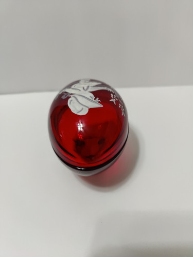 Vintage 1980 Westmoreland Glass Ruby Red Mary Gregory Style Signed Egg Box - Picture 5 of 9