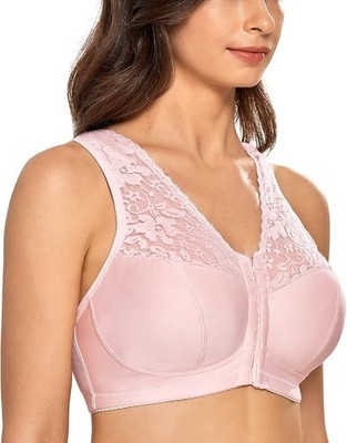 Delimira Frontverschluss kabelloser Racerback-Stütz-BH mit voller Abdeckung, rosa 40D