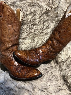 DAN POST MEN TOP QUALITY  CAIMAN & LEATHER WESTERN BOOTS-cognac-Sz 8