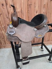 Dotted Black Seat Chocolate Round Skirt Western Barrel Saddle