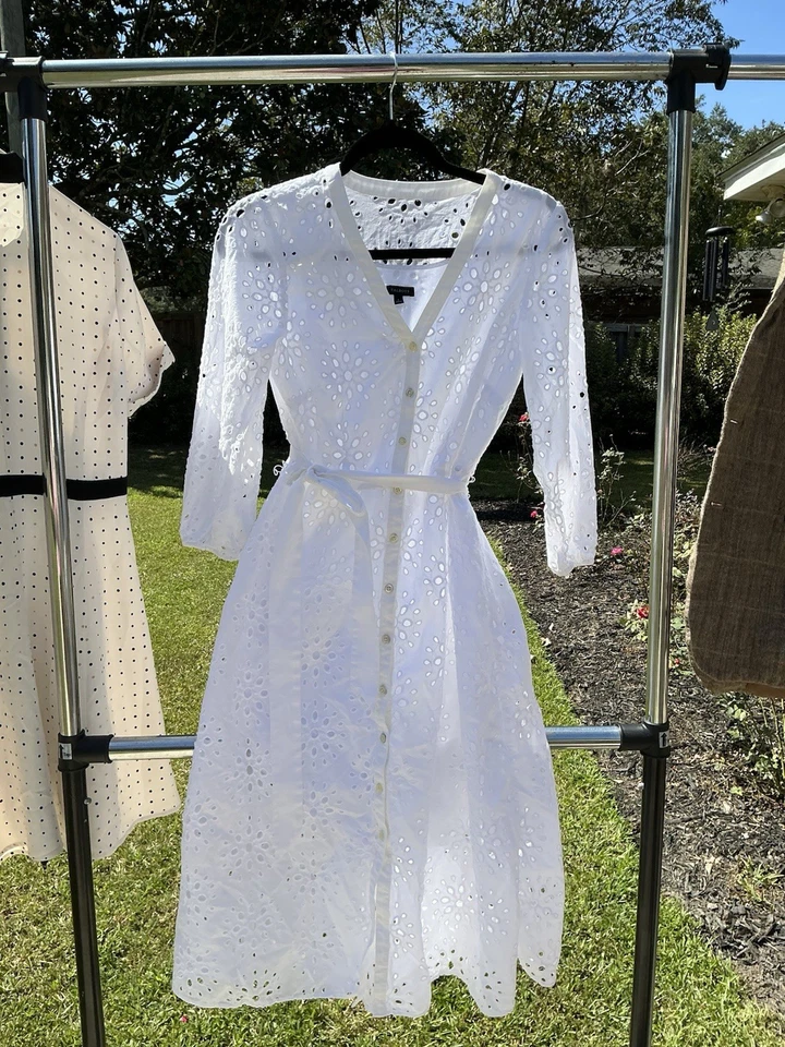 Vestido camisero midi bordado con ojales blancos Talbots para mujer talla 6 algodón Foto 4 de 4