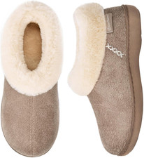 Women'S Microsuede Cozy Memory Foam Winter Slippers with Fuzzy Faux Fur Collar a