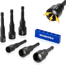 WORKPRO 6 PCS Magnetic Nut Driver Set, Metric & SAE, 1/4" Hex Shank, Drill Socke