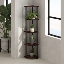 Turn-N-Tube 5 Tier Multipurpose Corner Display Rack Shelving Unit, Dark Cherry