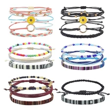 18 Pcs Boho Surfer Bracelet Anklet Adjustable Beaded Anklets Handmade Braided...