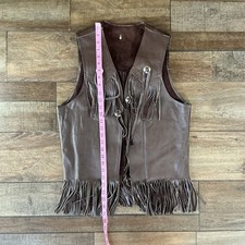 70s VINTAGE Brown Leather Fringe Western Vest Men s Size S Cowboy 32B9