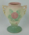 1940s Hull Pottery OPEN ROSE MATTE VASE 131-4¾ Pink Blue Double Handled Ohio