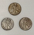 Lot of 3 Walking Liberty 90% Silver Half Dollars 1935s, 1943, 1945