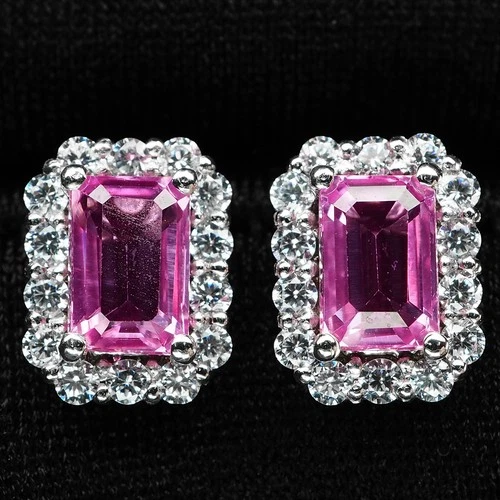 Sparkling Rose Pink Sapphire 1.60Ct 925 Sterling Silver White Gold Stud Earrings
