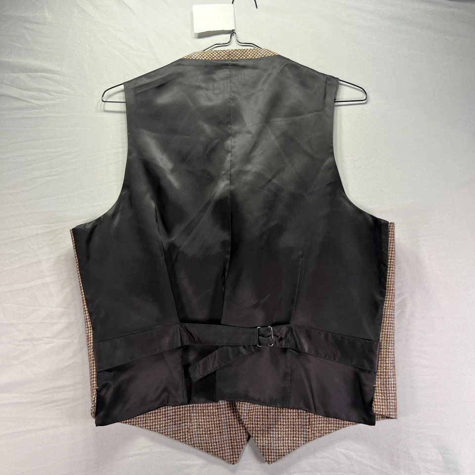 J Crew Vest Mens Large Brown Wool Houndstooth Dress Waistcoat Formal Paul Feig - Image 4 of 4