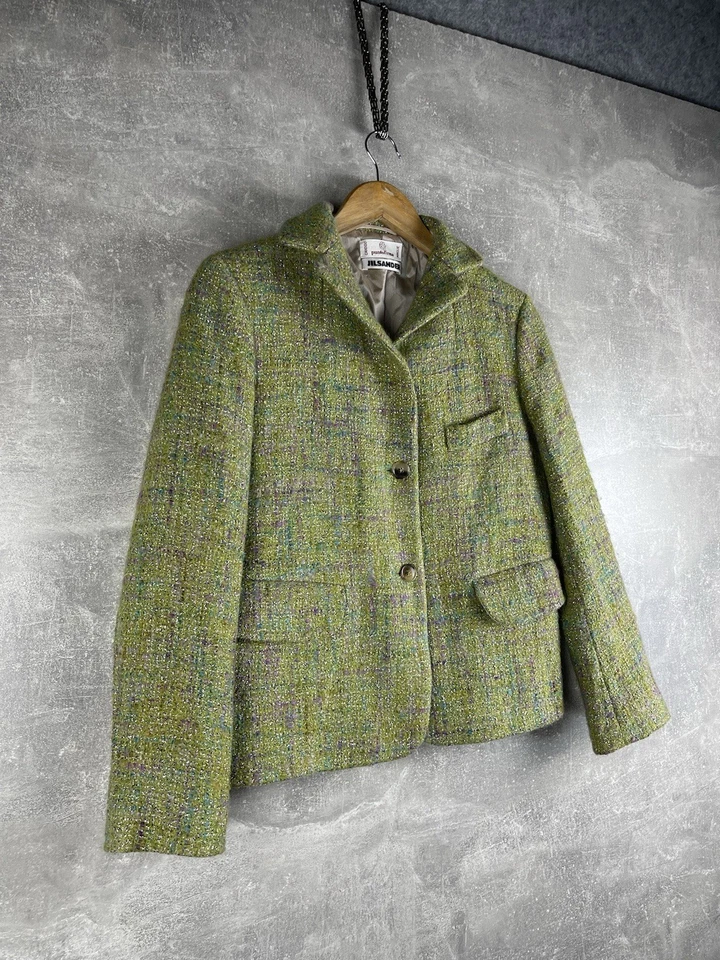 Chaqueta Blazer Jil Sander by Punto Firma Vintage Años 90 Lana Tweed Recortada Hecha IT Foto 3 de 4