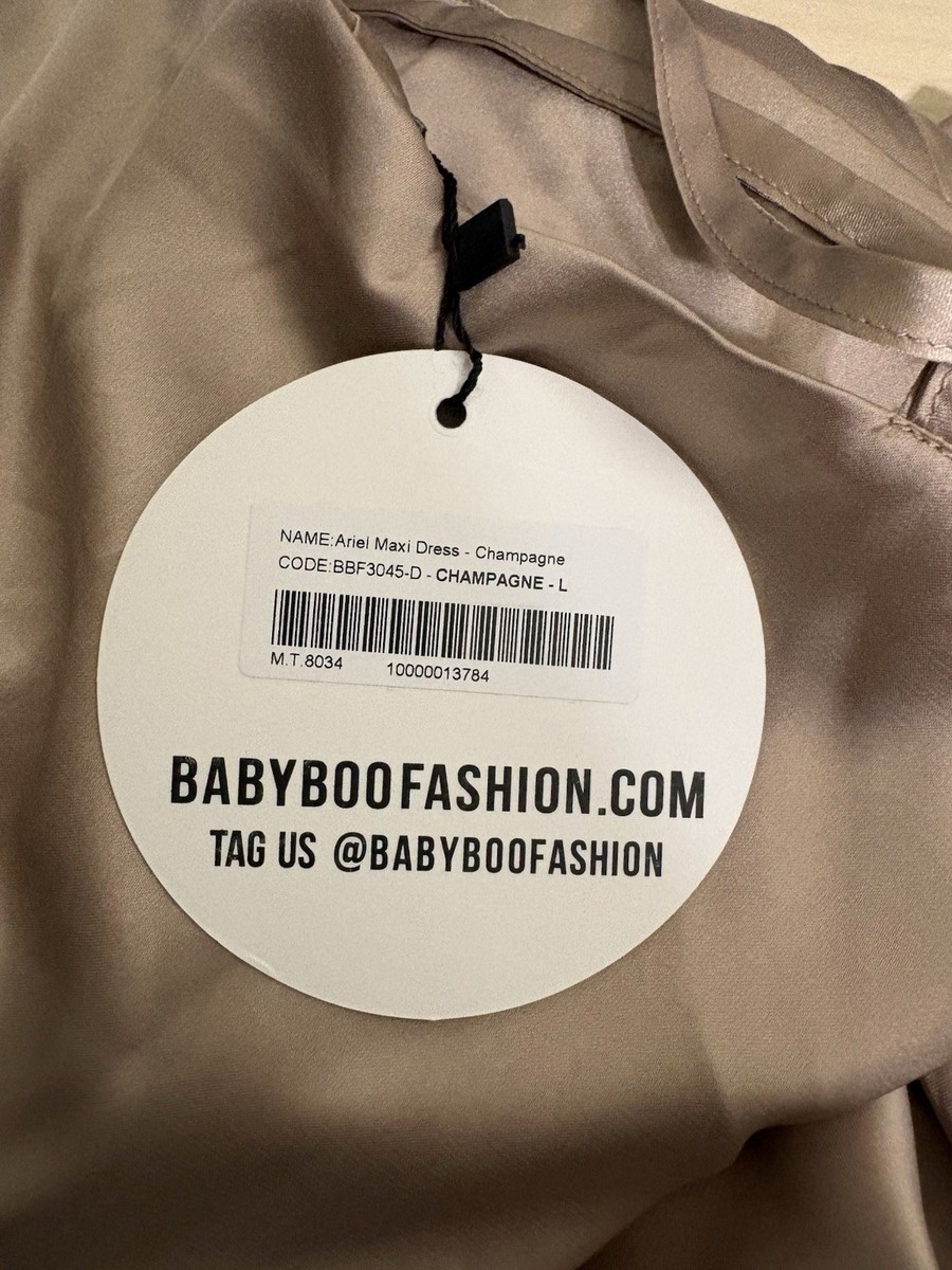 Babyboo Ariel Satin Maxi Dress Champagne Size Large NEW | eBay