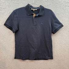 Burberry Polo Shirt Mens Medium Navy Blue Nova Check 1/4 Button Short Sleeve  
