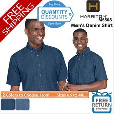    Harriton Men Denim Shirt Left-chest pocket Button-down Up To 4XL M550S