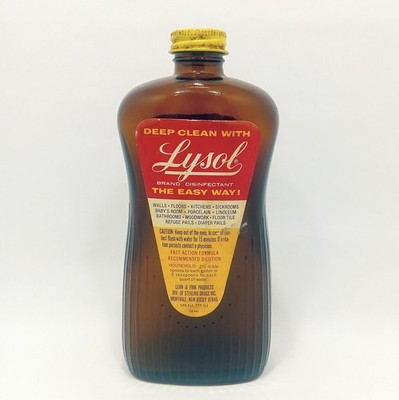Vintage 1950s 1960s Bottle of Lysol Cleaner 12 oz Amber Glass Bottle Empty