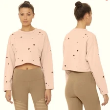 ALO Yoga Candence Grommet Holes Cropped Sweatshirt Womens M Pink Athleisure