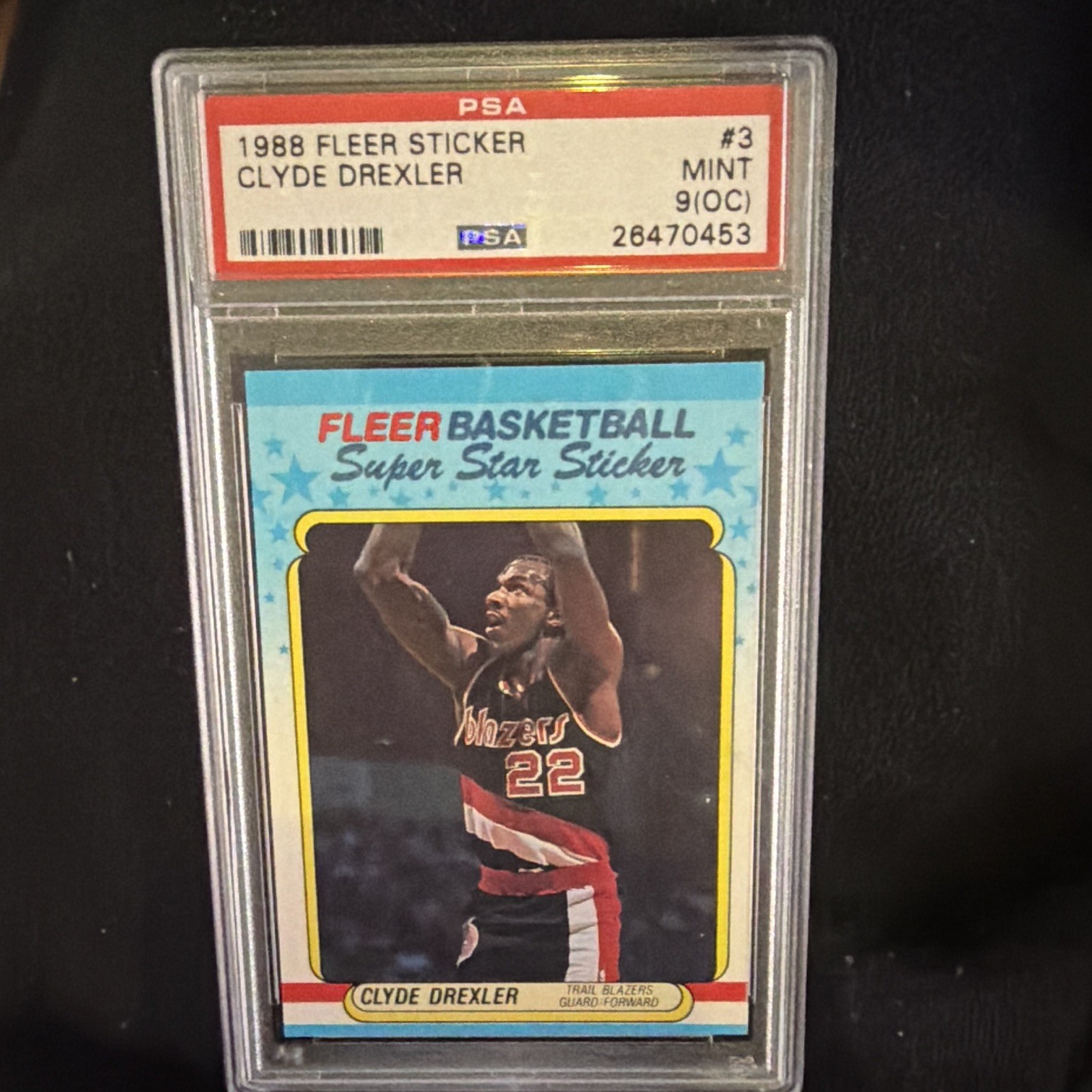 Fleer 1988 Basketball Super Star Sticker Clyde Drexler #3 PSA 9 (OC ...
