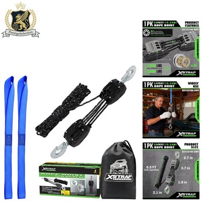 Professional Grade 50ft Reflective Rope Hoist - 2000LB Block & Tackle System