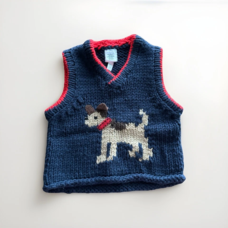 Chaleco Suéter Tejido Grueso Azul Marino Y2K Baby Gap Novedad Cachorro Talla 12-18 Les Vacaciones Foto 2 de 4