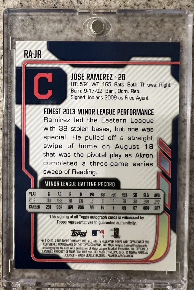JOSE RAMIREZ  2014 TOPPS FINEST #RA-JR ROOKIE BLUE REFRACTOR AUTO RC /125 - Image 3 of 4