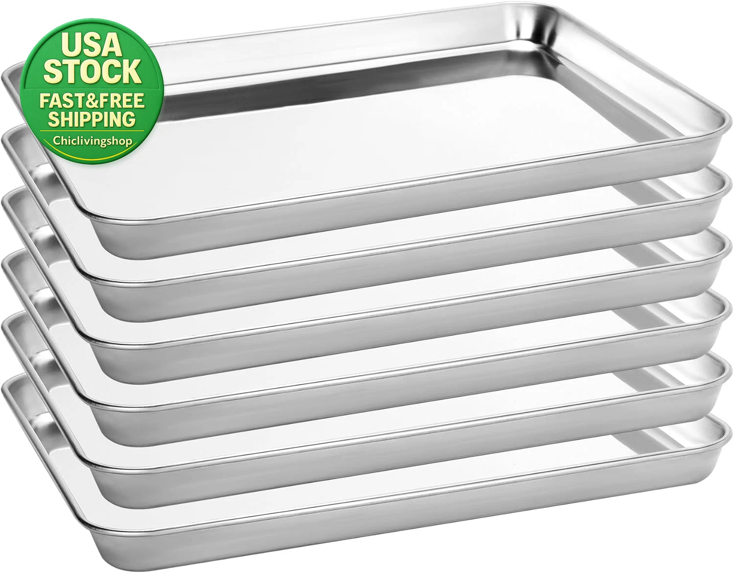 Stainless Steel Baking Sheets Pans 12.5X9.6 Inch Rust-Resistant 6 Pack