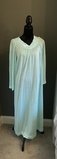 Vintage Shadowline light seafoam nylon long nightgown floral neckline-SIZE MED