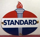 VINTAGE STANDARD GASOLINE PORCELAIN TORCH GAS SERVICE STATION PUMP PLATE SIGN