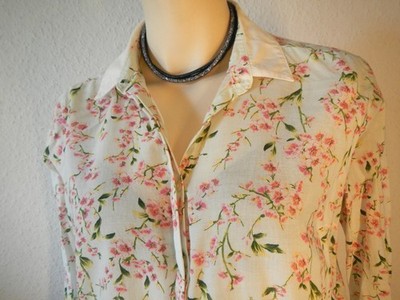LC Waikiki Long- Bluse Hemd Tunika Langarm Blumen Weiß Rosa 38 / 40