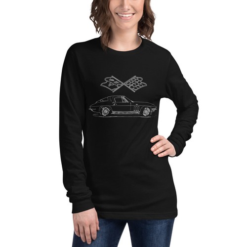 vette C2 Antique Muscle Car Line Art Gift Unisex Long Sleeve Tee - Picture 3 of 9