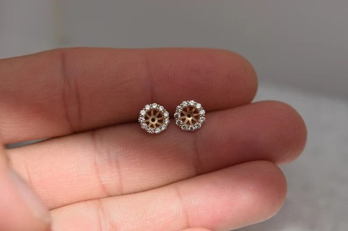 18K Yellow Gold Over Created Diamond Bridal Halo Stud Earrings Jackets For Women - Picture 3 of 8
