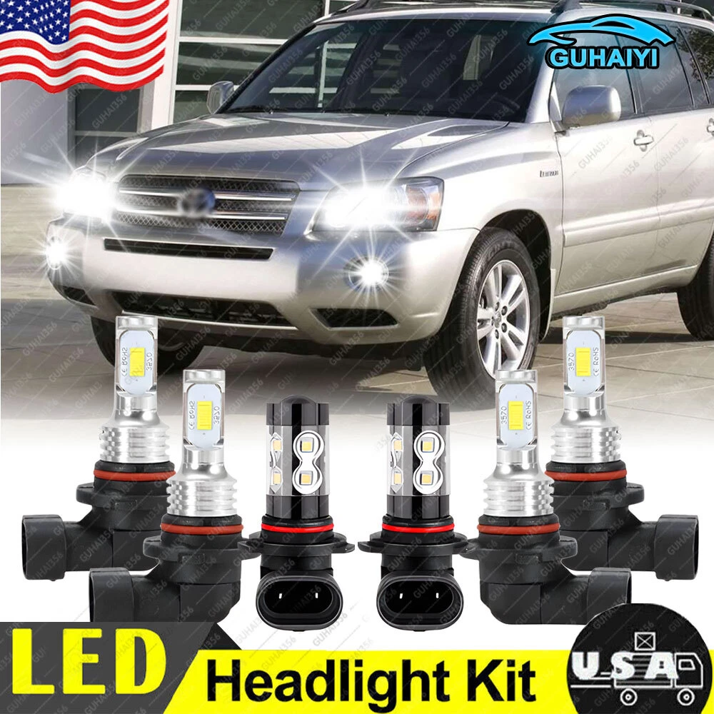 For Toyota Highlander 2004 2005 2006 2007 LED Headlight Hi/Lo + Fog Lights Bulbs