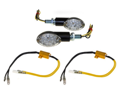 Blinker Set LED Cat Eye Mini schwarz 20 mm E-geprüft + 2 Widerstände für AJP BMW