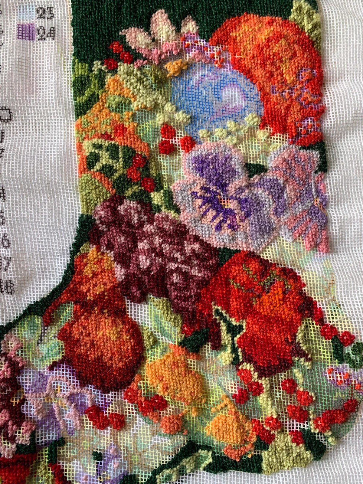 Dimensions Needlepoint Fruit Tapestry Christmas Stocking Kit -Started #9073