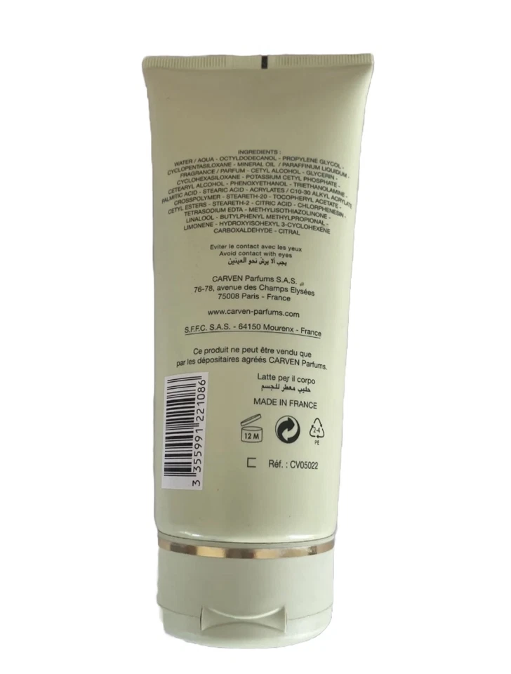 Crema corporal ligera Carven L'eau De Toilette 6,66 fl. Oz. /200 ml - Nuevo sin caja Foto 2 de 2