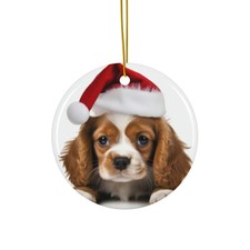 Hanging Ceramic Christmas Tree Ornament - Cavalier King Charle Spaniel Puppy