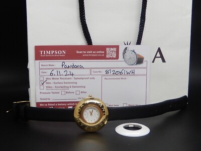 Pandora Gold Plated Embrace Watch Icon 812061WH Leather Black